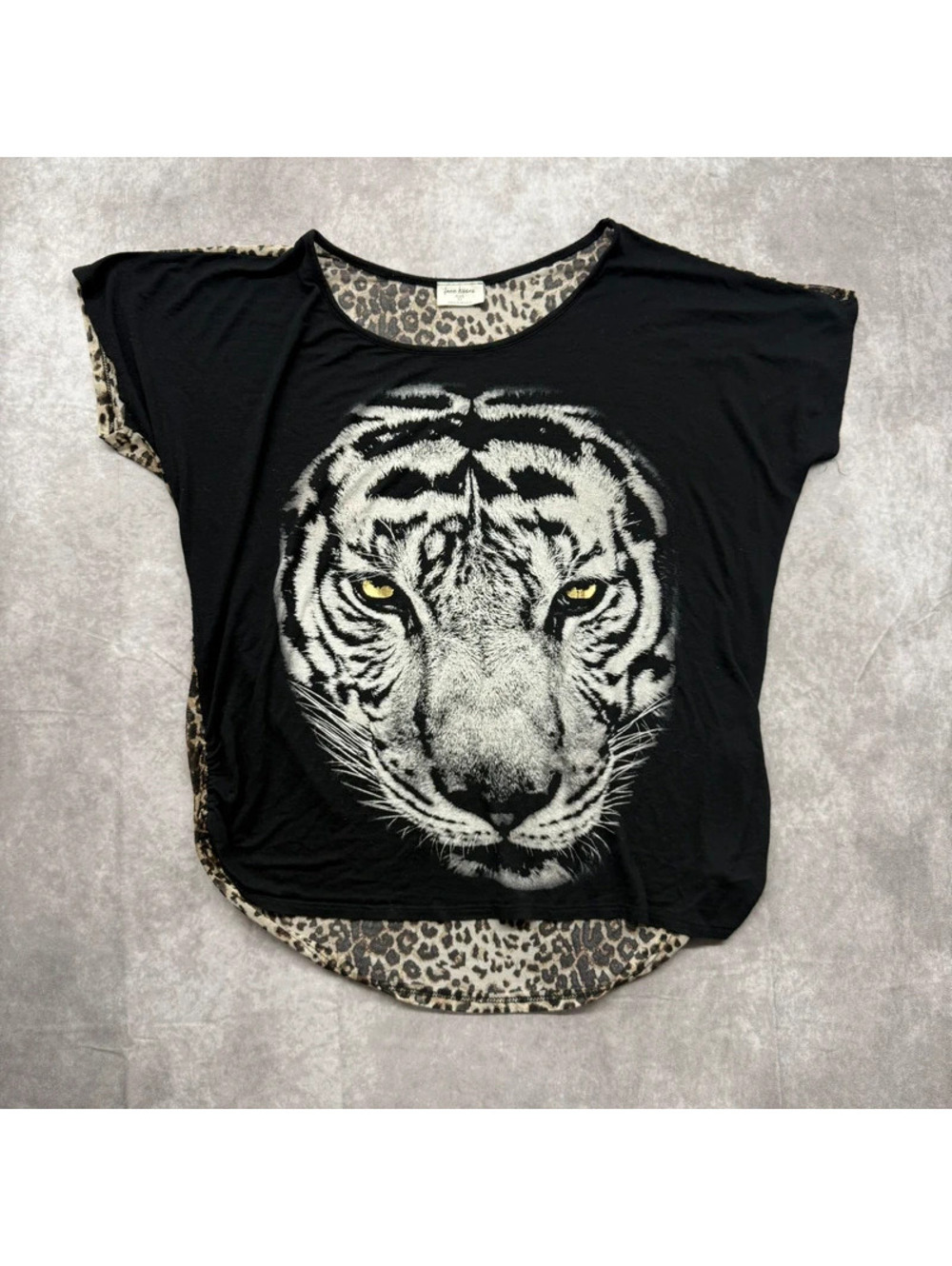 Vintage Free Kisses White Tiger Leopard Print Mesh Sheer Back Top Y2K Plus 2X
